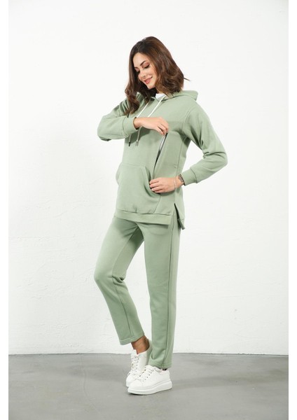Hamile Esnek Karın Bantlı Beli Ayarlanabilir Kapüşonlu Emzirme Detaylı Eşofman Takımı Mintyeşili indirimleri