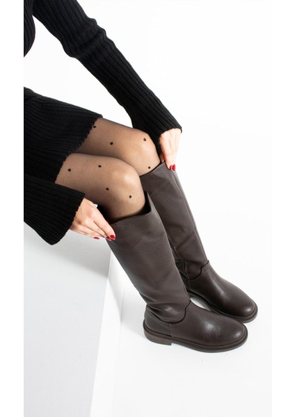Kety Kahverengi Cilt Lastik Detaylı Kadın Çizme modelleri