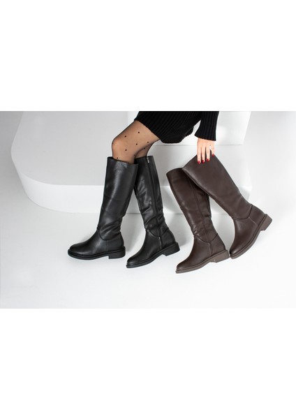 Kety Kahverengi Cilt Lastik Detaylı Kadın Çizme fırsatları