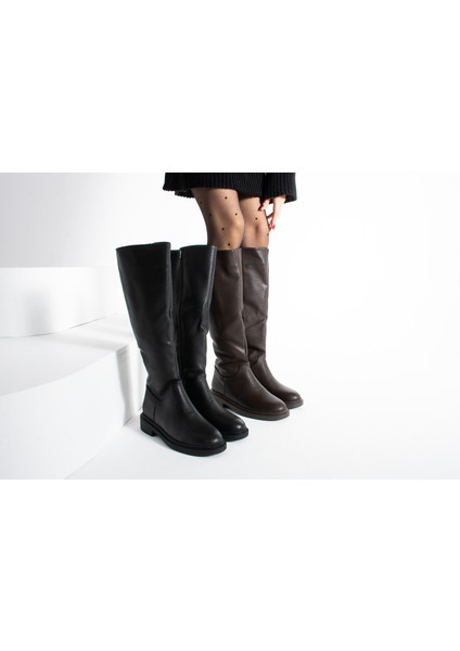 Kety Kahverengi Cilt Lastik Detaylı Kadın Çizme indirimleri