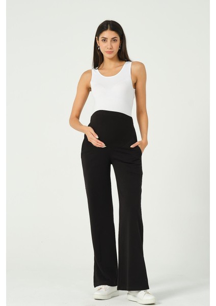 Hamile Esnek Karın Bantlı Yandan Yırtmaçlı Beli Ayarlanabilir Alt Eşofman Siyah fiyatları