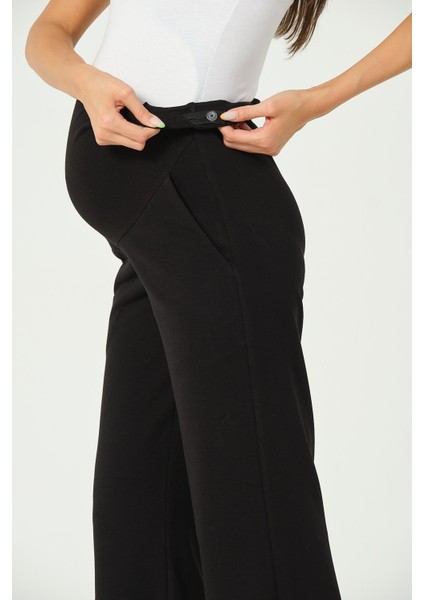 Hamile Esnek Karın Bantlı Yandan Yırtmaçlı Beli Ayarlanabilir Alt Eşofman Siyah fırsatları