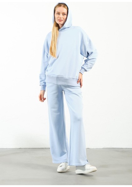 Hamile Esnek Karın Bantlı Beli Ayarlanabilir Bol Paça Kapüşonlu 3 Iplik Eşofman Takımı Açık Mavi fırsatları