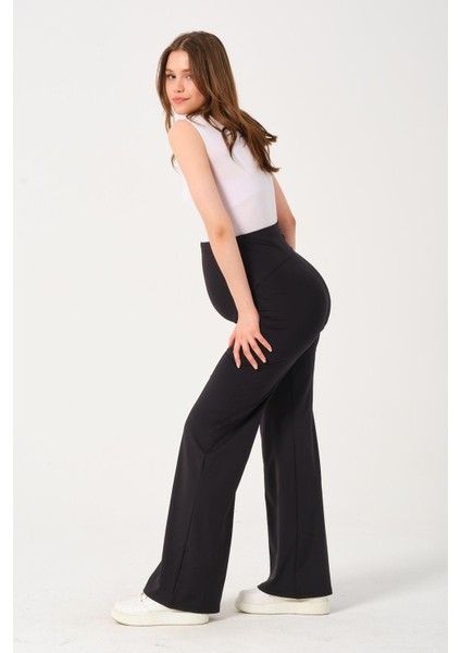 Hamile Esnek Karın Bantlı Bol Paça Spor Pantolon Siyah modelleri