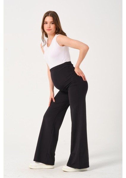 Hamile Esnek Karın Bantlı Bol Paça Spor Pantolon Siyah fiyatları
