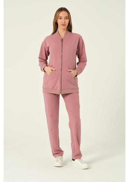 Hamile Fermuarlı Kapüşonlu Yüksek Bel Beli Ayarlanabilir 2 Iplik Eşofman Takımı Gül Kurusu modelleri