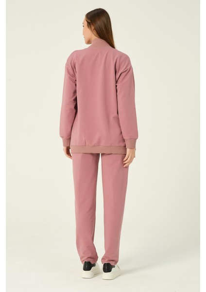 Hamile Fermuarlı Kapüşonlu Yüksek Bel Beli Ayarlanabilir 2 Iplik Eşofman Takımı Gül Kurusu fırsatları