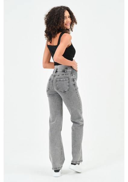 Hamile Karnı Saran Esnek Bantlı Arka Kemerli Bol Paça Kot Pantolon Antrasit indirimleri