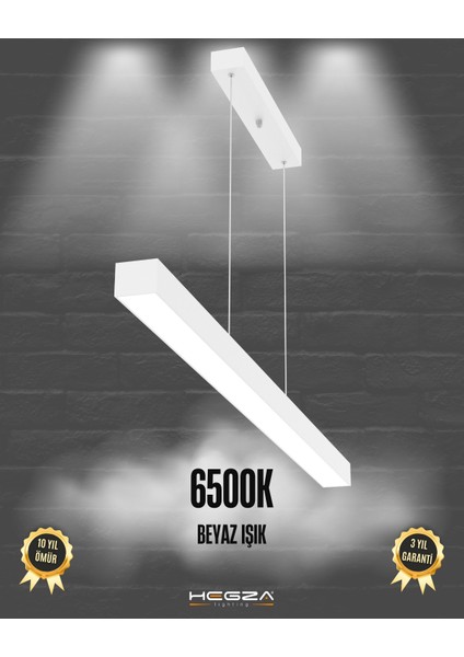 Lineer 120cm (Beyaz Kasa, Beyaz Işık) Ledli Modern Sarkıt Linear LED Avize Salon Mutfak Oturma Odası Yatak Odası Antre Hol Ofis LED