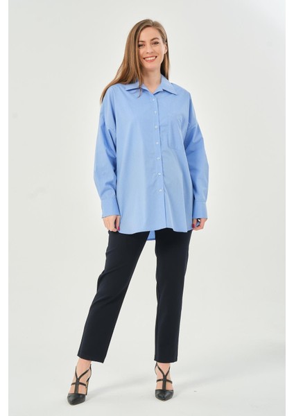 Hamile Önden Cepli Çizgili Klasik Gömlek Mavi fiyatları