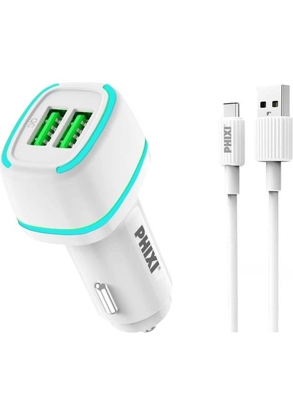 Populermarketim - Force QCC571T Çift Çıkışlı Fast Type-C USB Kablolu Araç Şarj Cihazı