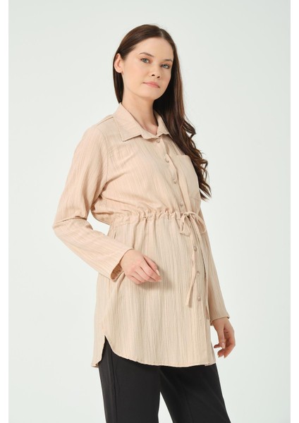 Hamile Beli Bağcıklı Bürümcük Gömlek Bej fiyatları