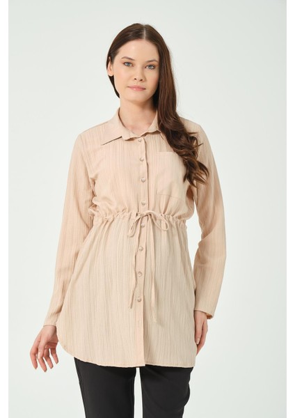 Hamile Beli Bağcıklı Bürümcük Gömlek Bej fırsatları