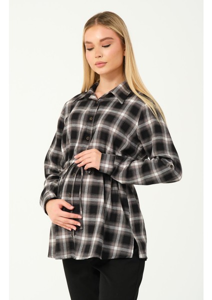 Hamile Uzun Kollu Düğmeli Ekose Gömlek Siyah fiyatları