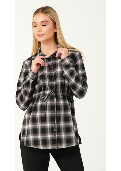 Hamile Uzun Kollu Düğmeli Ekose Gömlek Siyah modelleri