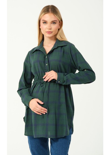 Hamile Uzun Kollu Ekose Gömlek Yeşil modelleri