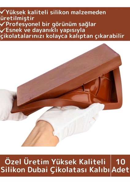 Özel Üretim Kaliteli Yüksek Isıya Dayanıklı Esnek Silikon Dubai Çikolatası Kalıbı 10 Adet