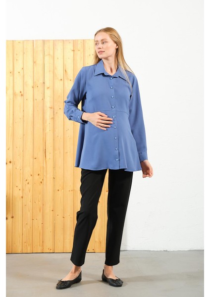 Hamile Uzun Kollu Gömlek Indigo