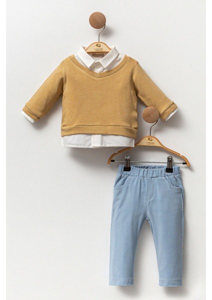 Pamuklu Gömlek Pantolon Ve Trikolu 3'Lü Erkek Bebek Takım