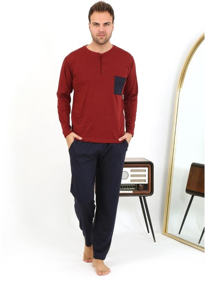 Erkek Uzun Kol Penye Bordo Pijama Takımı 6861 modelleri