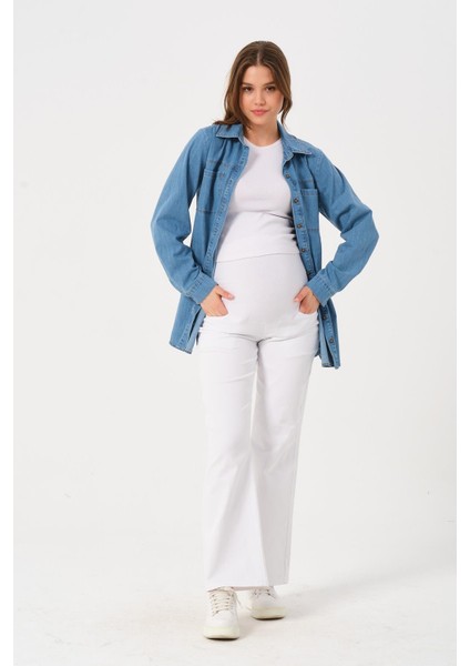 Hamile Önden Cepli Oversize Kot Gömlek Mavi fiyatları
