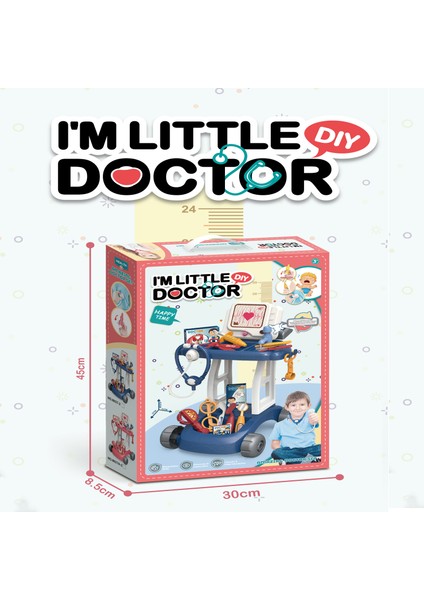 Işıklı Sesli Tekerlekli Doktor Aletleri Seti Medikal Set Dıy Oyuncak Mavi