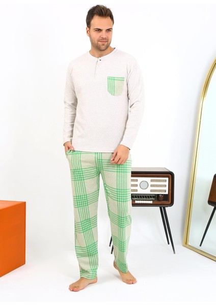 Erkek Uzun Kol Penye Krem Pijama Takımı 6861