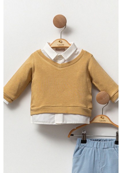 Pamuklu Gömlek Pantolon Ve Trikolu 3'Lü Erkek Bebek Takım modelleri