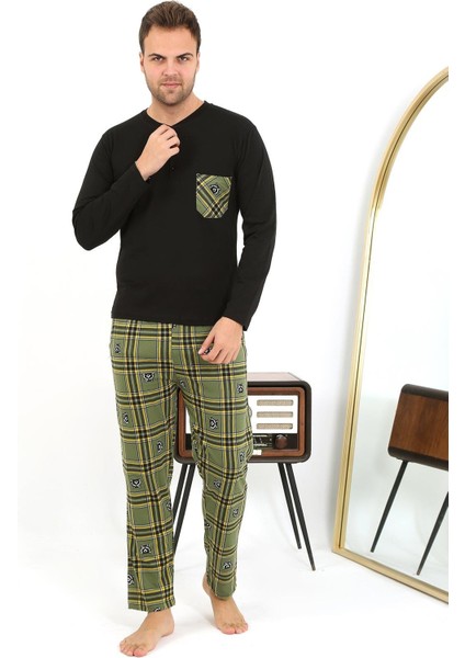 Erkek Uzun Kol Penye Siyah Pijama Takımı 6861