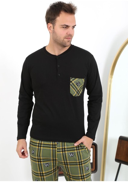 Erkek Uzun Kol Penye Siyah Pijama Takımı 6861