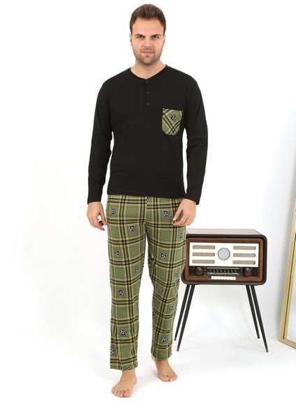 Erkek Uzun Kol Penye Siyah Pijama Takımı 6861