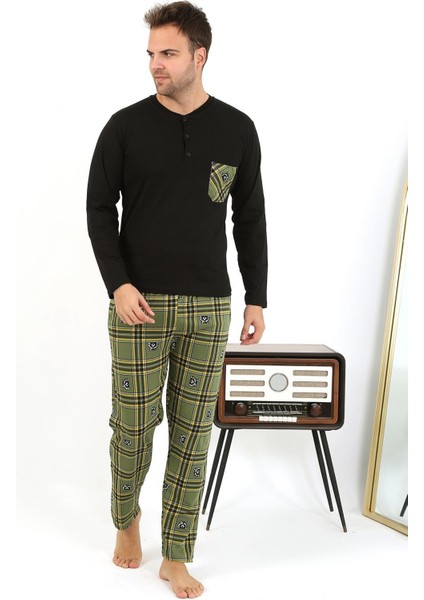 Erkek Uzun Kol Penye Siyah Pijama Takımı 6861