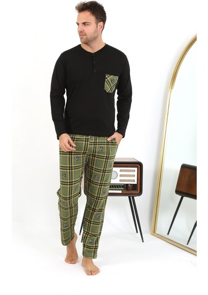 Erkek Uzun Kol Penye Siyah Pijama Takımı 6861
