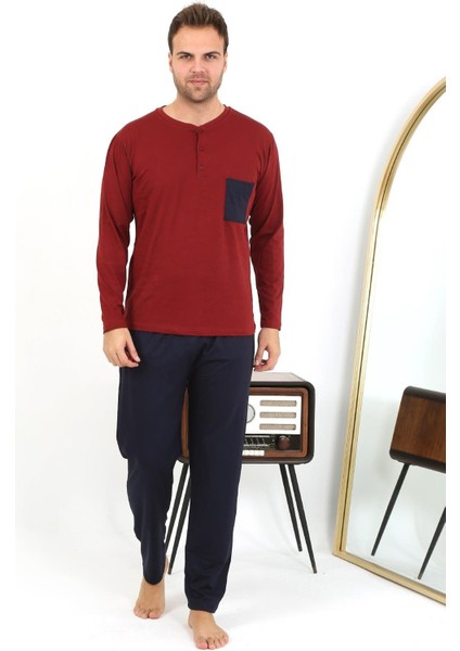 Erkek Uzun Kol Penye Bordo Pijama Takımı 6861