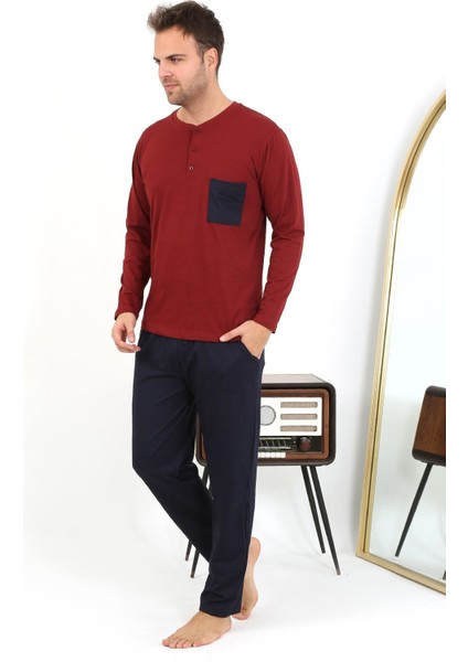 Erkek Uzun Kol Penye Bordo Pijama Takımı 6861