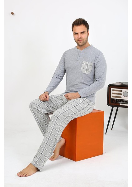 Erkek Uzun Kol Penye Gri Pijama Takımı 6861