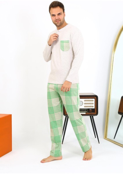 Erkek Uzun Kol Penye Krem Pijama Takımı 6861 fırsatları