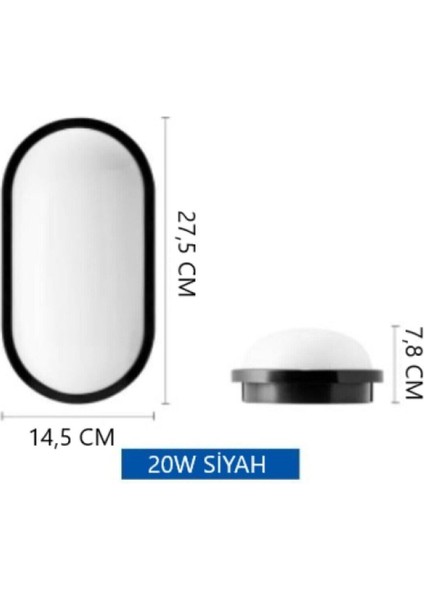20W Oval LED Nem Su Geçirmez Banyo Bahçe Modern Tavan Lambası Siyah Kasa Beyaz Işık Aydos-20 modelleri