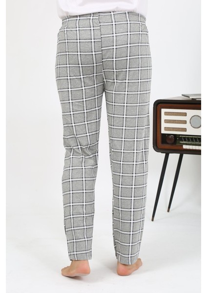 Erkek Ekoseli Desen Penye Tek Alt Pijama 27540 Gri