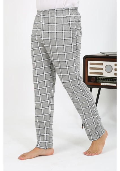 Erkek Ekoseli Desen Penye Tek Alt Pijama 27540 Gri