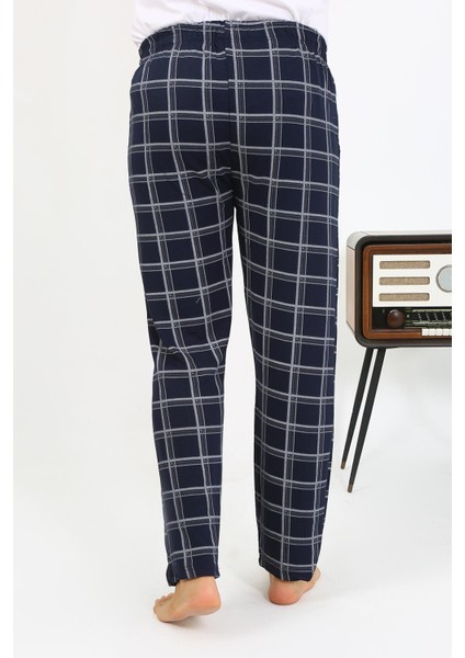 Erkek Ekoseli Desen Penye Tek Alt Pijama 27540 Lacivert