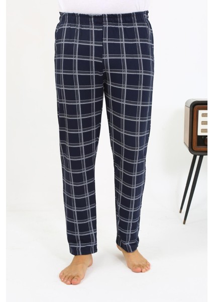 Erkek Ekoseli Desen Penye Tek Alt Pijama 27540 Lacivert