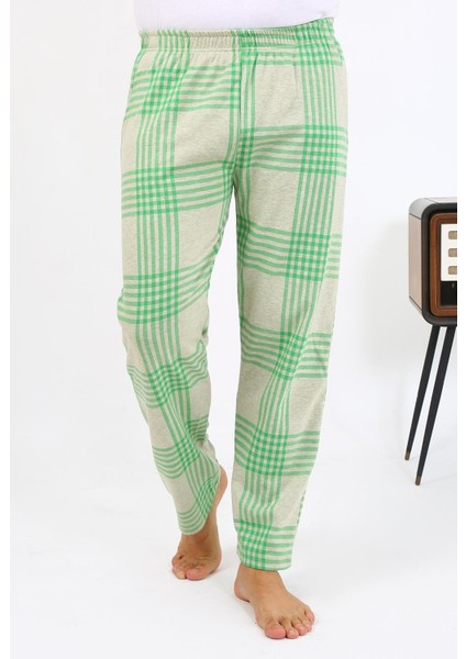 Erkek Ekoseli Desen Penye Tek Alt Pijama 27540 Yeşil indirimleri
