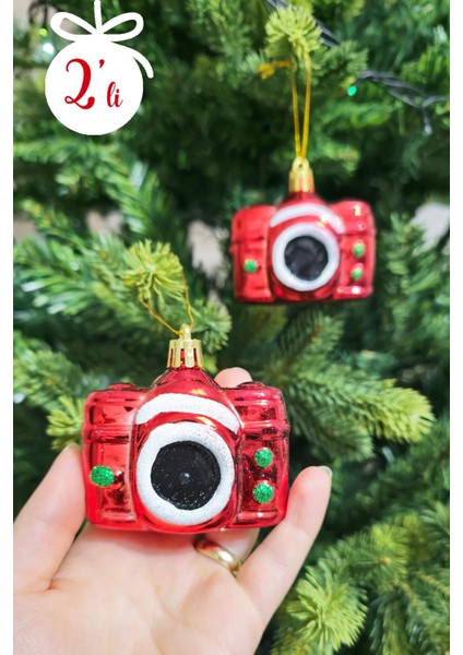 2li Fotoğraf Makinası Şeklinde Yılbaşı Ağaç Süsü 4lü Paket Fotoğraf Makinesi Lüks Çam Ağacı Süsü 2li Paket