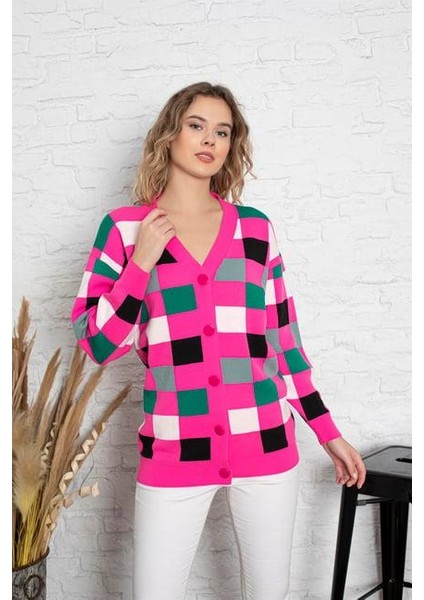 Kare Desenli Oversize Triko Hırka 1905
