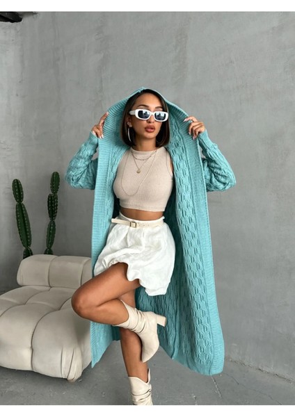 Kadın Standart Beden Kuşaklı Yeşil Pamuklu Triko Hırka modelleri