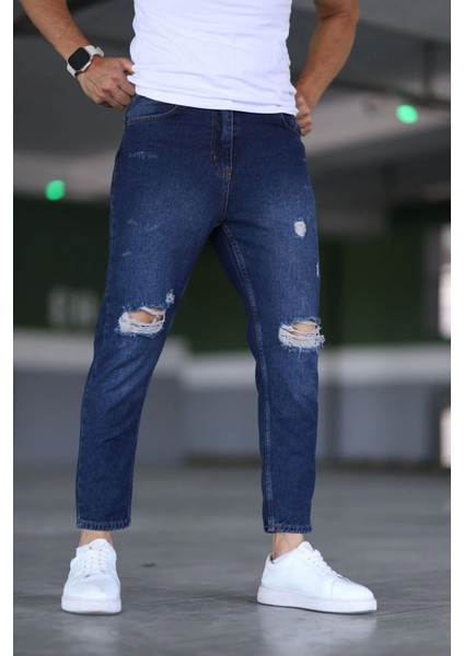 Erkek Boyfiend Yırtıklı Lacivert Kot Pantolon fiyatları