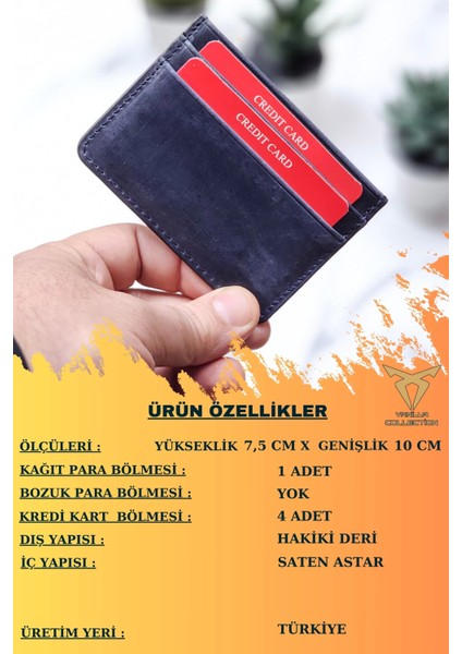 Gerçek Hakiki Deri Unisex Kredi Kartlık Cüzdan Portföy Süper Ince Model Slim