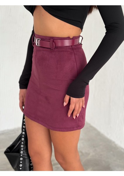 Kadın Mini Boy Süet Etek Kemerli Diz Üstü indirimleri