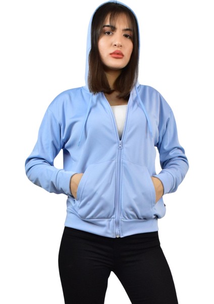 Kadın Ormanseven Kapişonlu Fermuarlı Sweat
